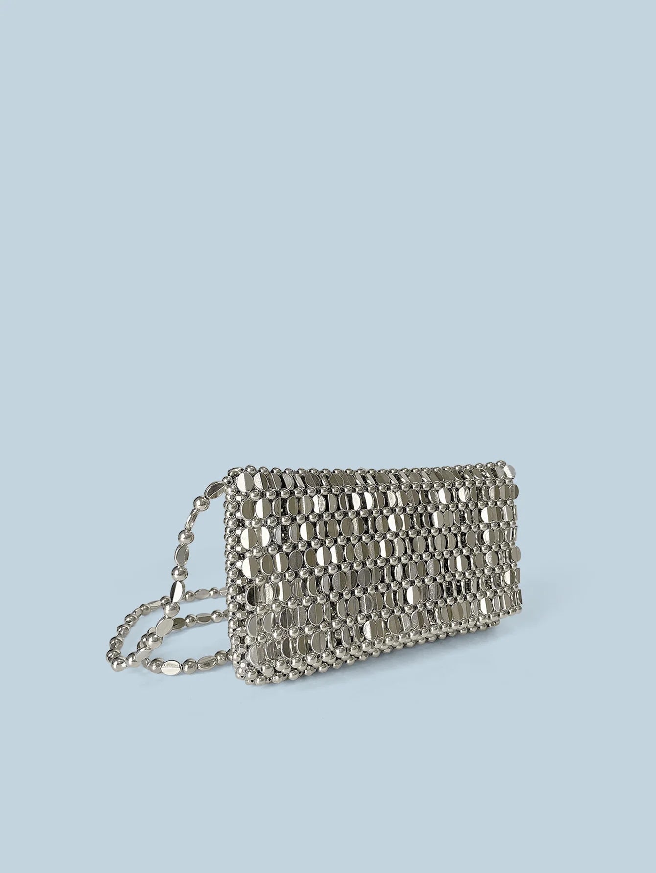 Summer Retro Silver Hollow Design Handmade Beaded Flip Phone Bag