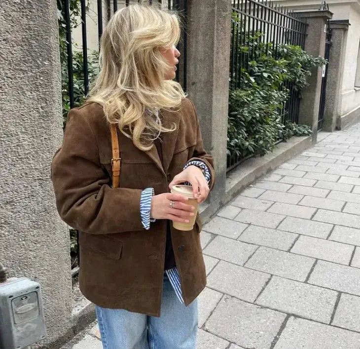 Woman Casual Single Breasted Pocket Long Sleeve Short Coat