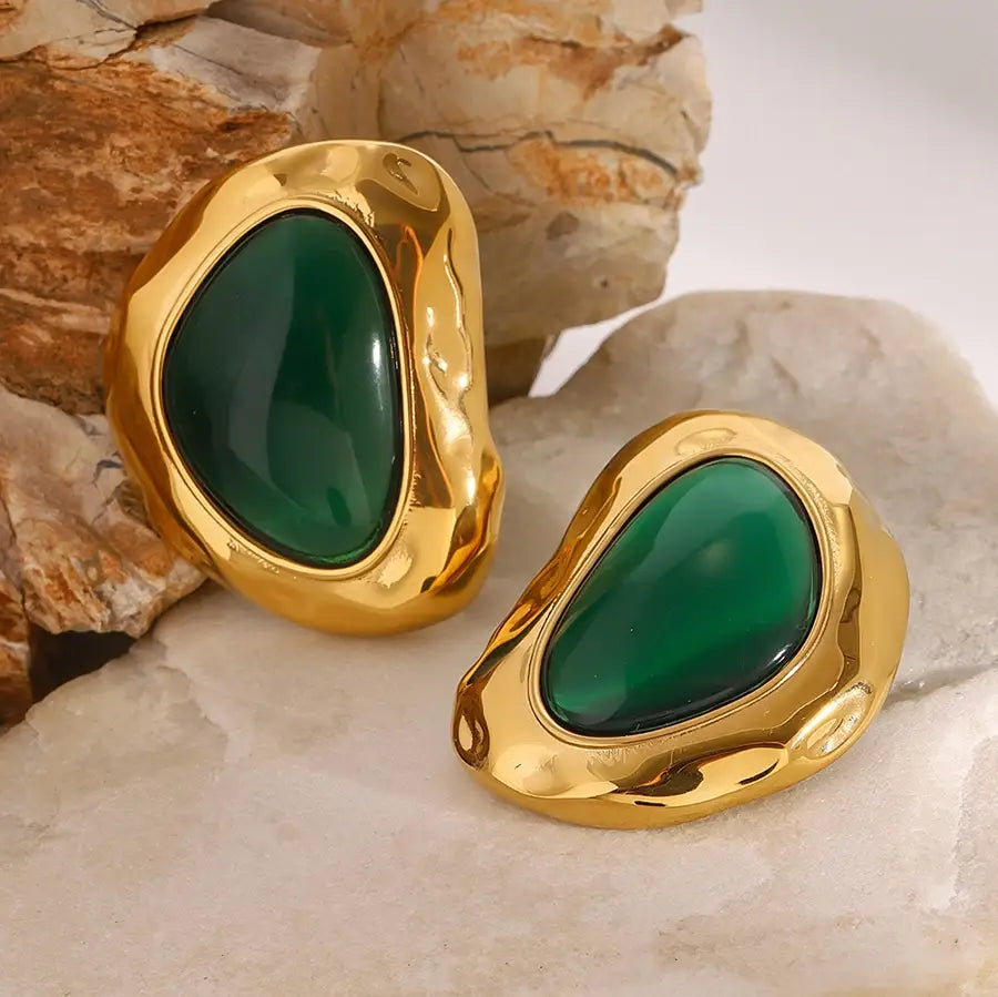 Retro Green Color Folded Earrings