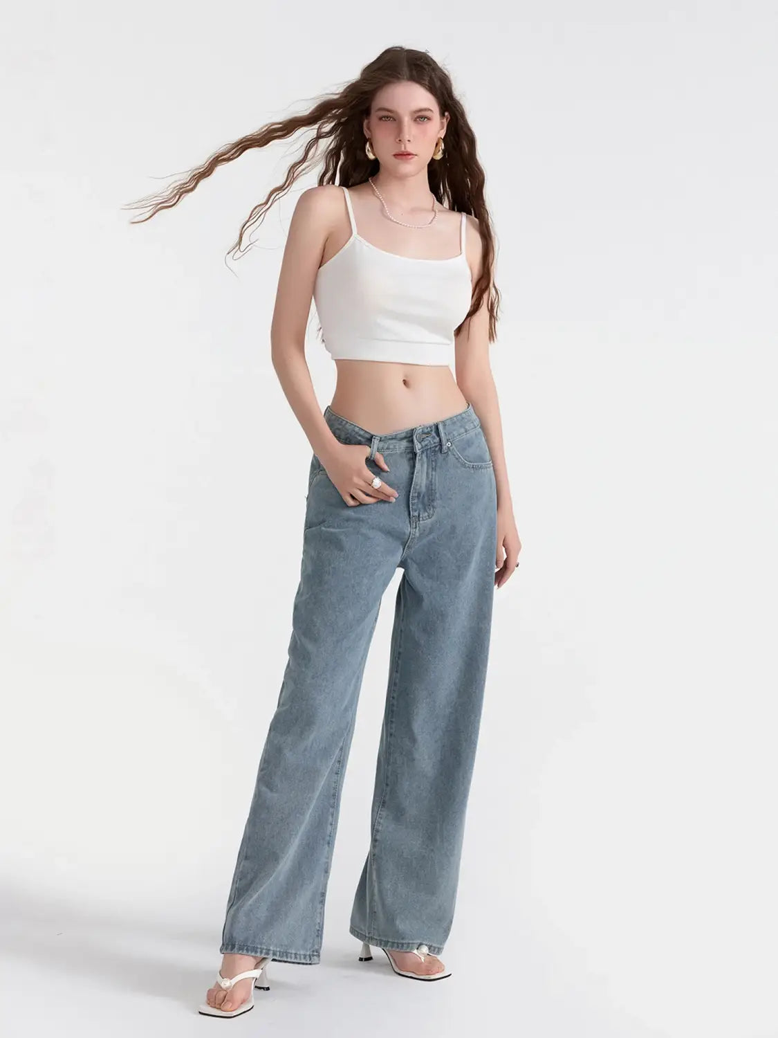 Low Waist Zipper Button Closure Bow Loose Trousers Women
