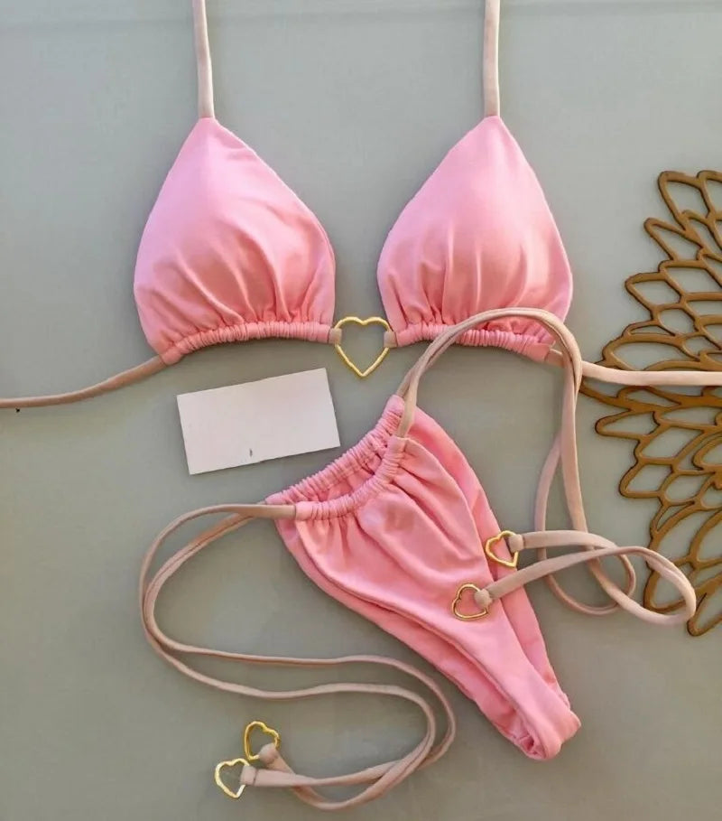 Halter Solid color Bikini Set Women's Swimsuit - Norellé