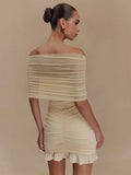 Mesh Strapless Off-shoulder Ruffled Mini Dress For Women - Norellé
