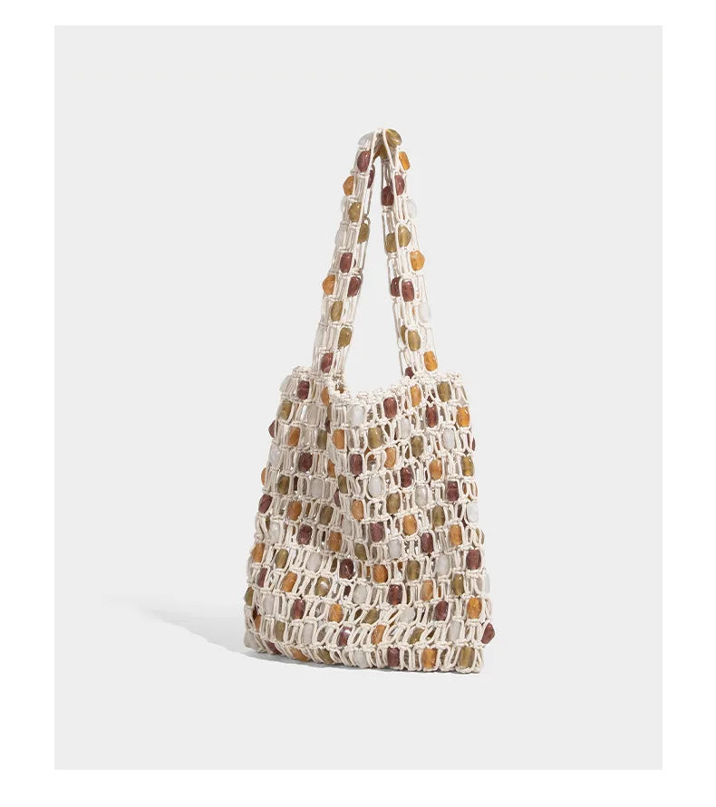 Ladies Summer Beaded Woven Bag Bucket