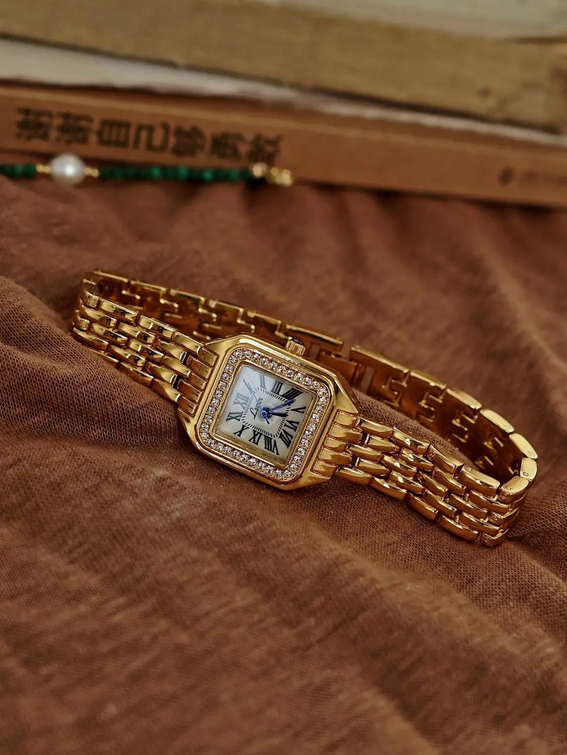 Gold-Tone Square Dial Women’s Waterproof Watch