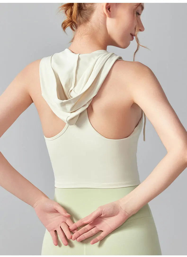 Women Yoga Bow Tie Hooded Vest Skin-friendly Soft Breathable Tank Top