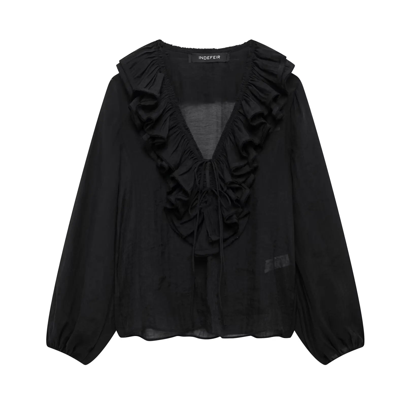 Elegant Women’s Tierred Ruffles Blouses V-Neck Long Sleeve Loose Shirt