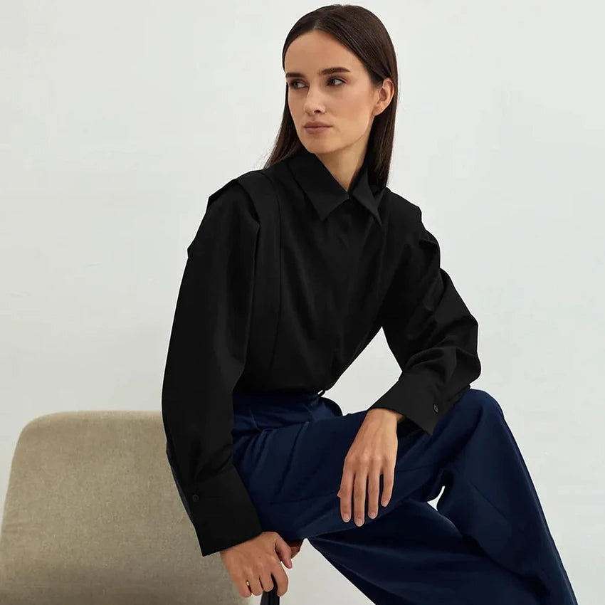 Elegant Cotton Lapel White Shirts Female