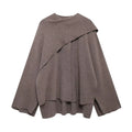 Women's Asymmetric Scarf Knitted Jacket O-neck Single Button Side - Norellé