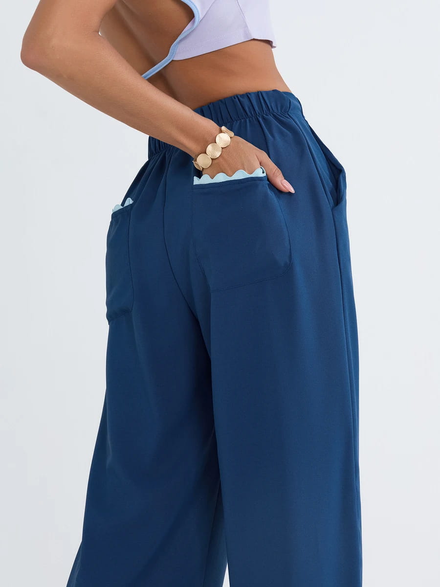 Striped Print Loose Pants Women High Waist Wide Leg Trousers