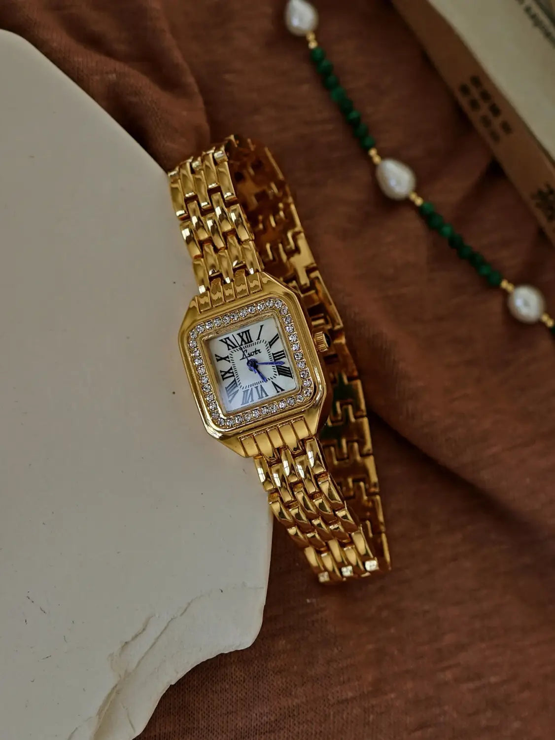 Gold-Tone Square Dial Women’s Waterproof Watch