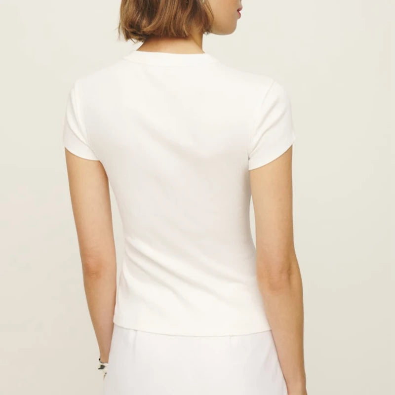 Women Solid Color Rib Knitted T-shirt