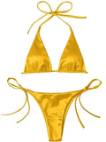 Halter Brazilian Metallic Satin Bikini Women Swimwear Female Swimsuit - Norellé