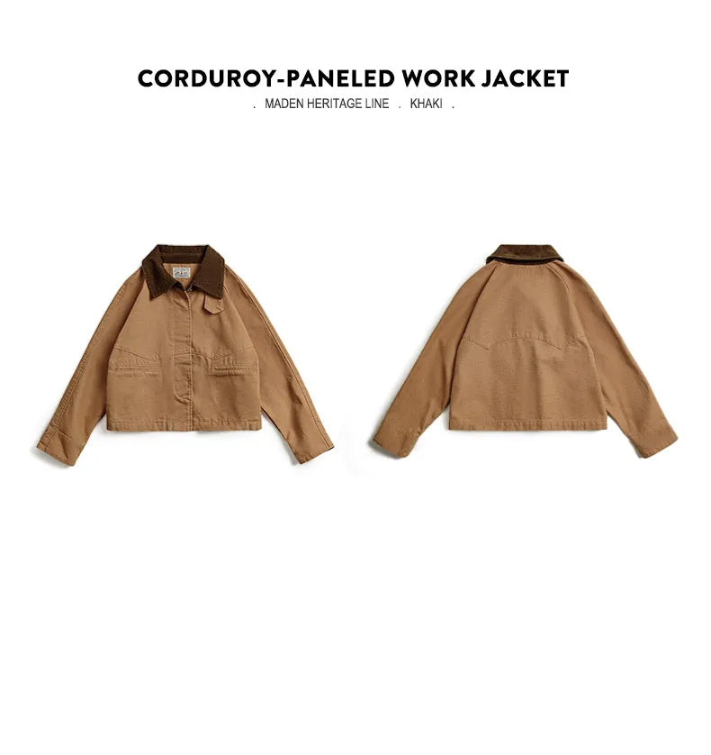 Women’s Retro Khaki Corduroy Collar Barn Jacket