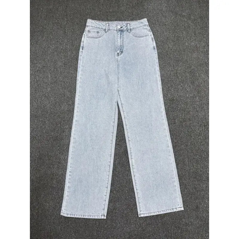 Cotton Jeans Set for Women Casual Versatile Long Sleeve Shirt High Waist Straight Leg Pants