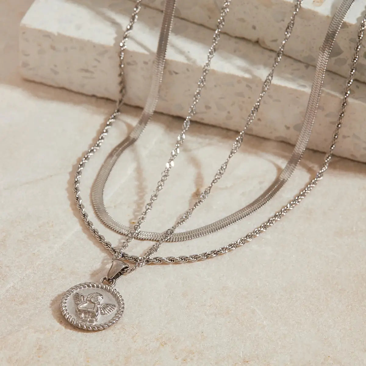 Stainless Steel Silver Color Angel Pendant Necklace