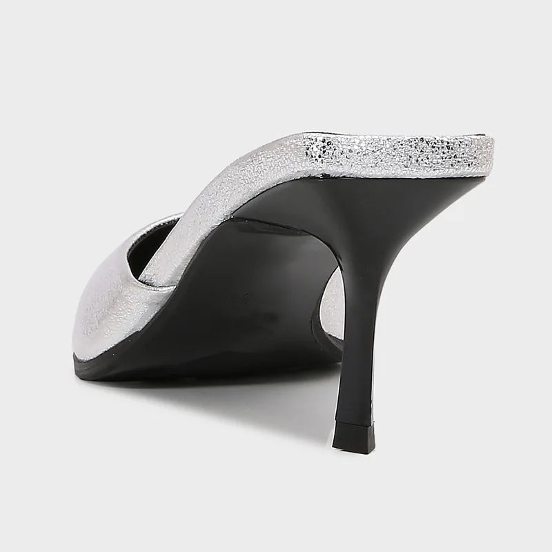 Silver Women’s Slippers Pointed Toe Slide Sandals