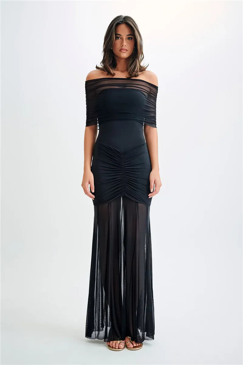 Mesh Strapless Off-shoulder Ruffled Mini Dress For Women - Norellé