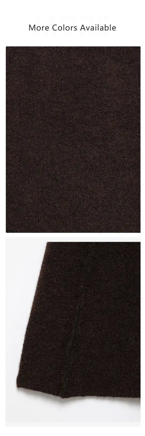 Women’s Knitted Set with Gold Buckle Decoration Long Sleeve Top Side Stitching Decorative Skirt