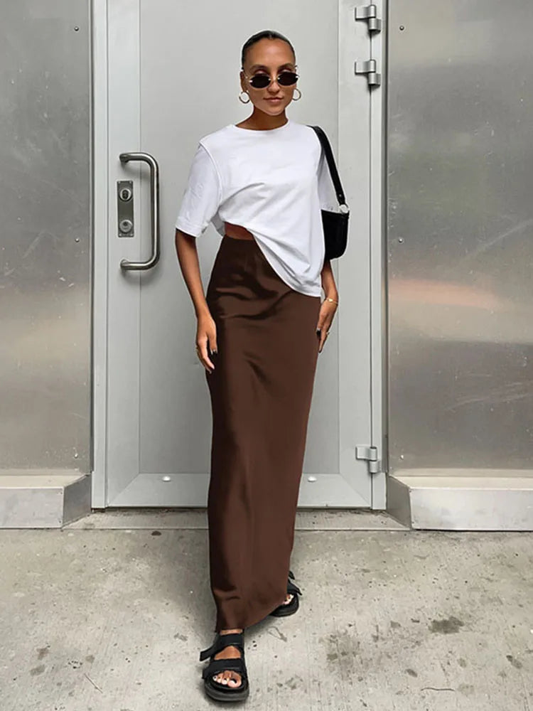 Elegant Satin Black Trumpet Skirts Fashion Slim High Waist Skirts - Norellé