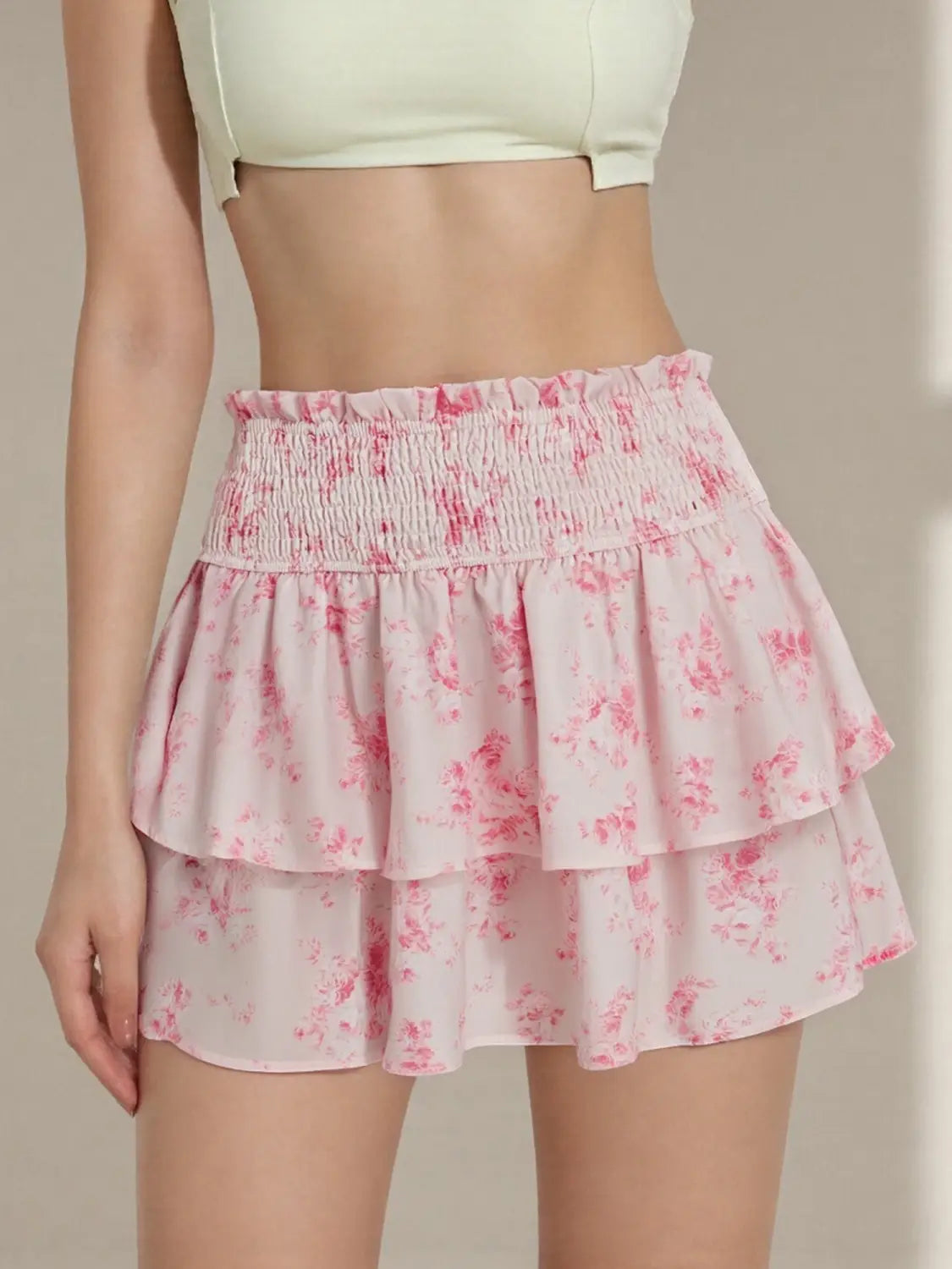 Women’s Floral Print Ruffled Skirt High Rise