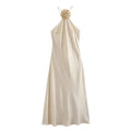 Flower Halter Dress Woman Off Shoulder Satin Long Dress Women - Norellé