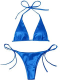 Halter Brazilian Metallic Satin Bikini Women Swimwear Female Swimsuit - Norellé