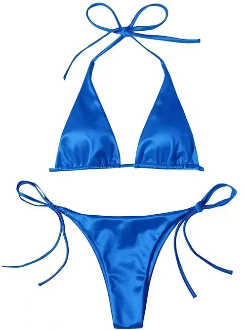 Halter Brazilian Metallic Satin Bikini Women Swimwear Female Swimsuit - Norellé