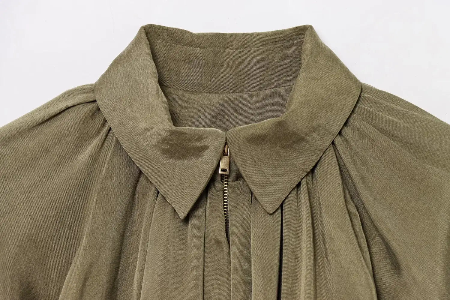 Elegant Pleated Green Oversize Bomber Jacket