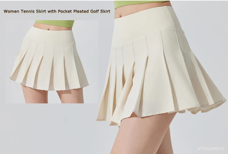 Womens Girl High Waisted Pleated Tennis Skirt