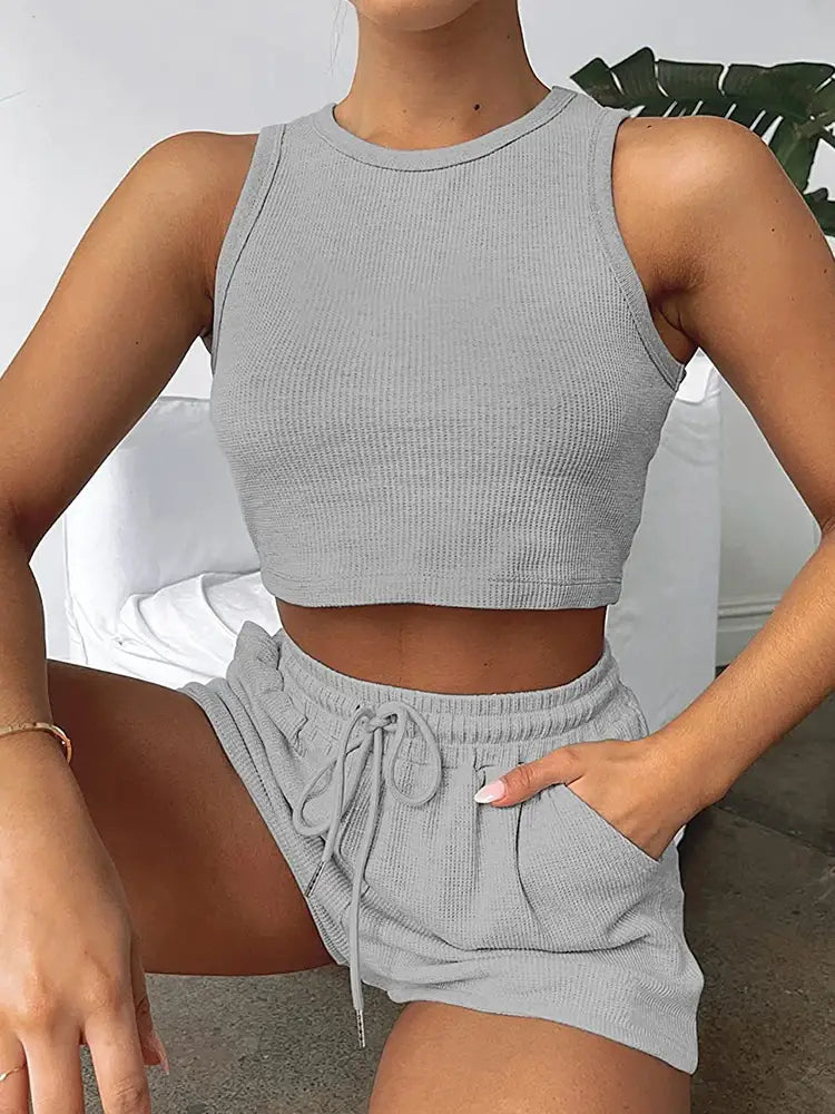 Sleeveless Waffle Elegant Women’s Sets