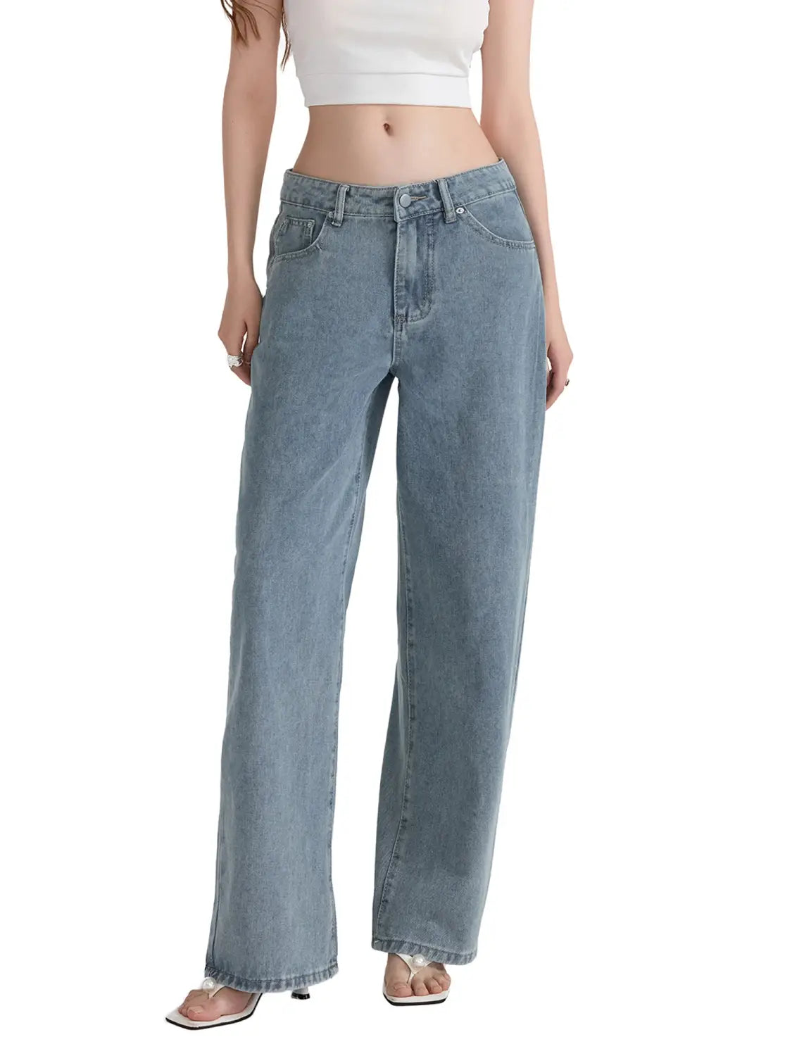 Low Waist Zipper Button Closure Bow Loose Trousers Women