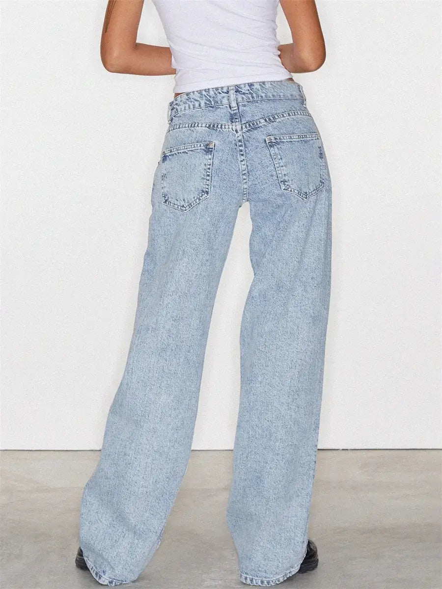 Women Wide Leg Jeans Casual High Waist Baggy Boyfriend Denim