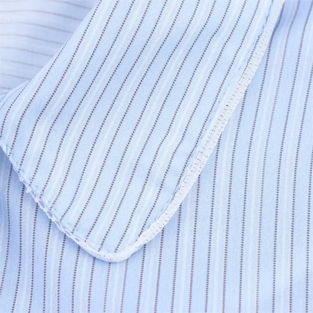 Women’s Lace Detail Striped Short Shirt Fluffy Mid Waist Skirt Pants Set