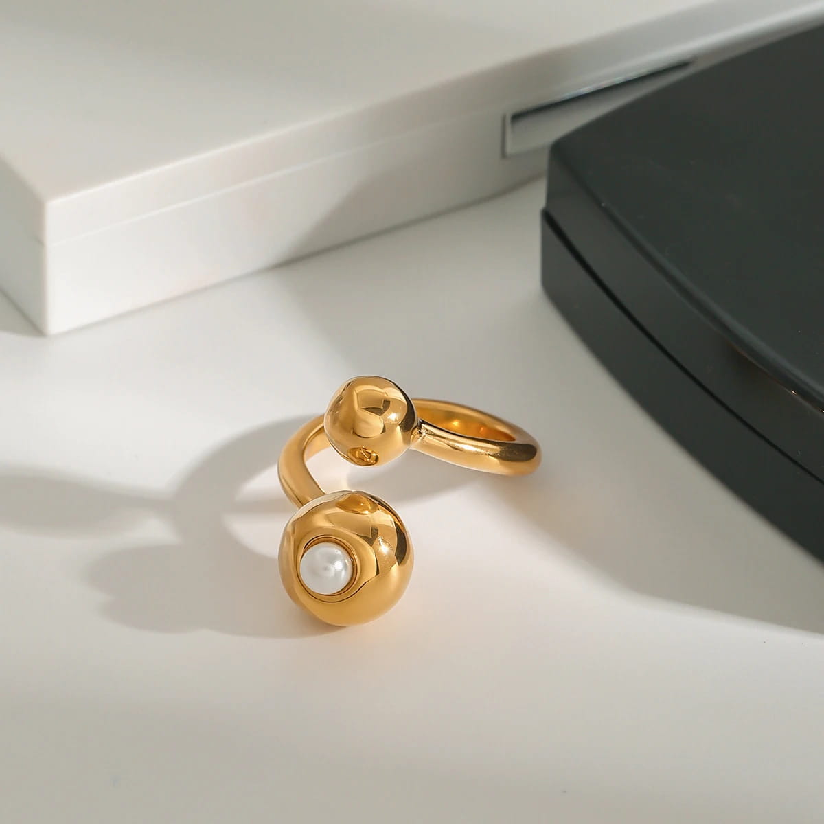 Minimalist Spherical Ring Pearl Irregular Adjustable