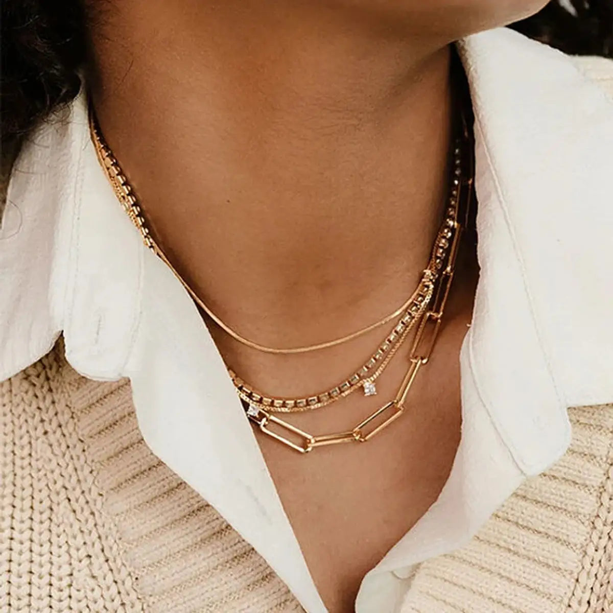 Stainless Steel Square White Zircon Pendant Necklace