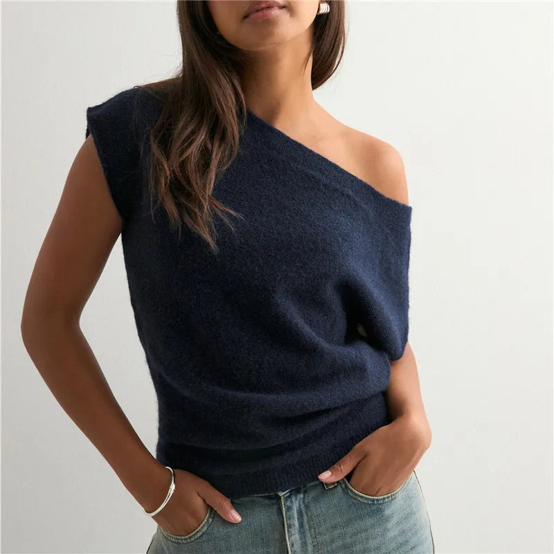 Off Shoulder Short Sleeve Knit T-Shirt Women