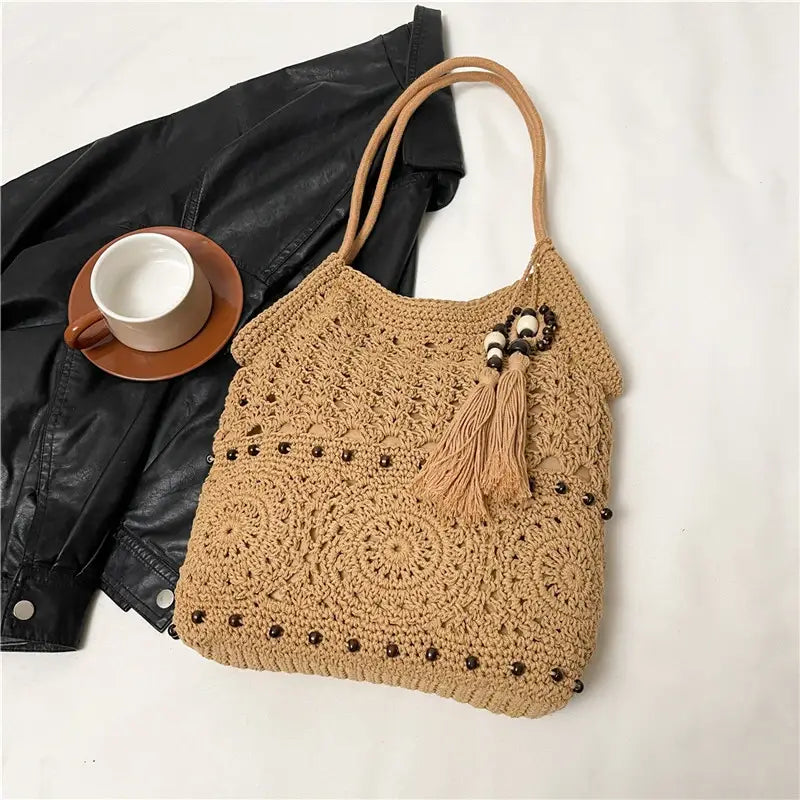 Weave Handbag Large Capacity Shoulder Bag Hollow out Tote