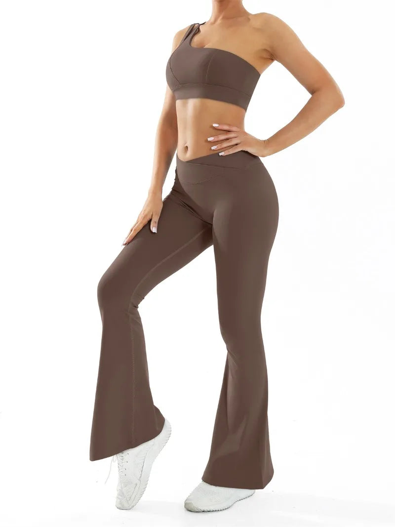 Women’s Seamless Yoga Set Naked Sensation Single Shoulder Bra & Breathable Quick-Dry Slim Pants