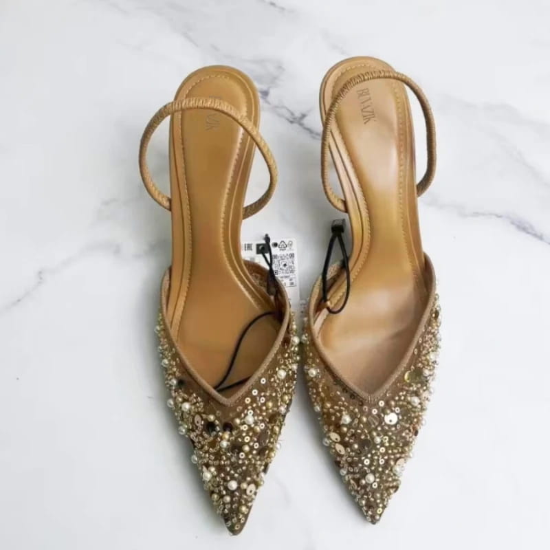 High Heeled Shoes Sequin Pearl Stiletto