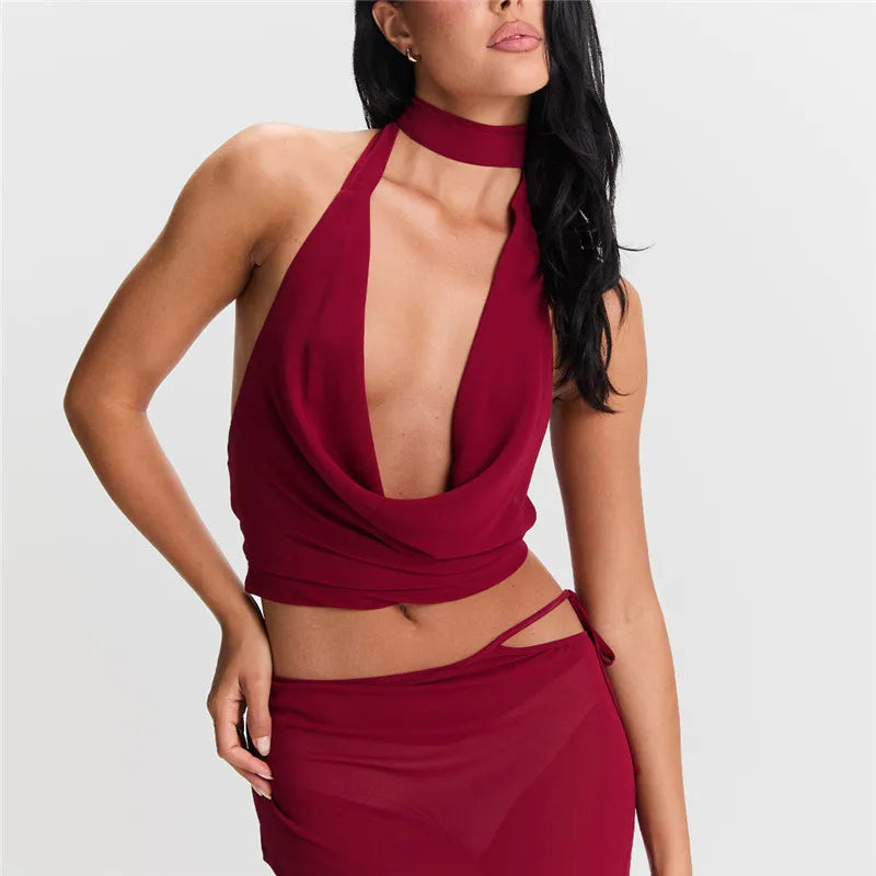 Women’s Halter Neck Vest Sleeveless Open Back Tank Top