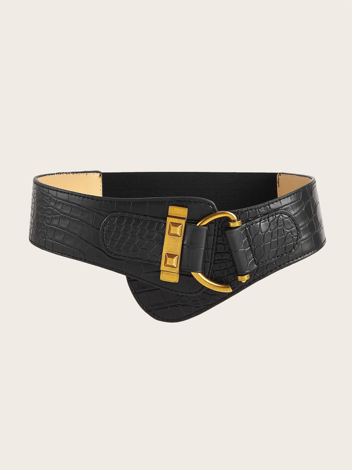 Beige Button-Up Elastic Waist Belt