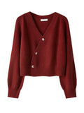 Skew Button Cardigan V-neck Sweater Women Knitted Long - Norellé
