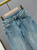 Rhinestone Design High Waist Wash Jeans Women's Summer - Norellé
