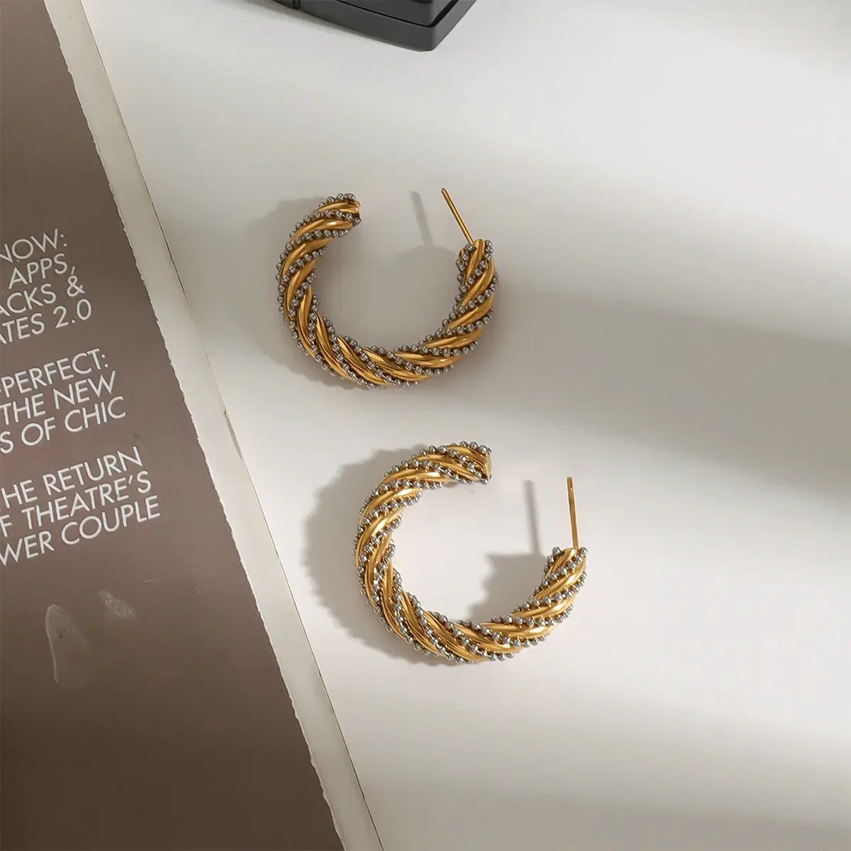 Stainless Steel Two color Fried Dough Twists Earrings