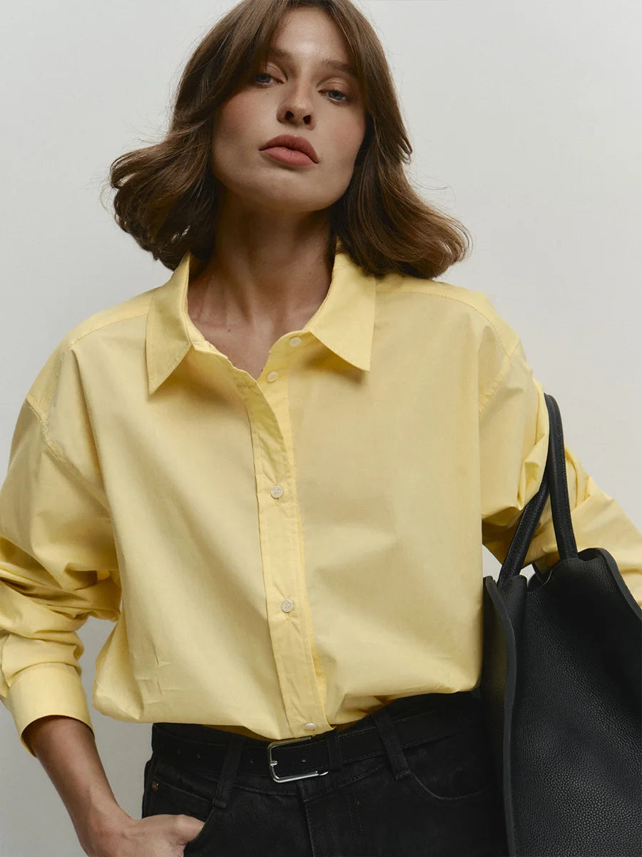 Cotton Solid Color Long Sleeved Shirt