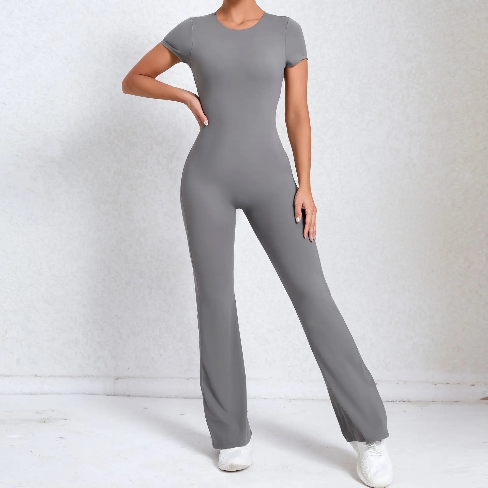 Women Sports Flared Pants Fitness Rompers Stretch Workout Bodysuits Jumpsuit