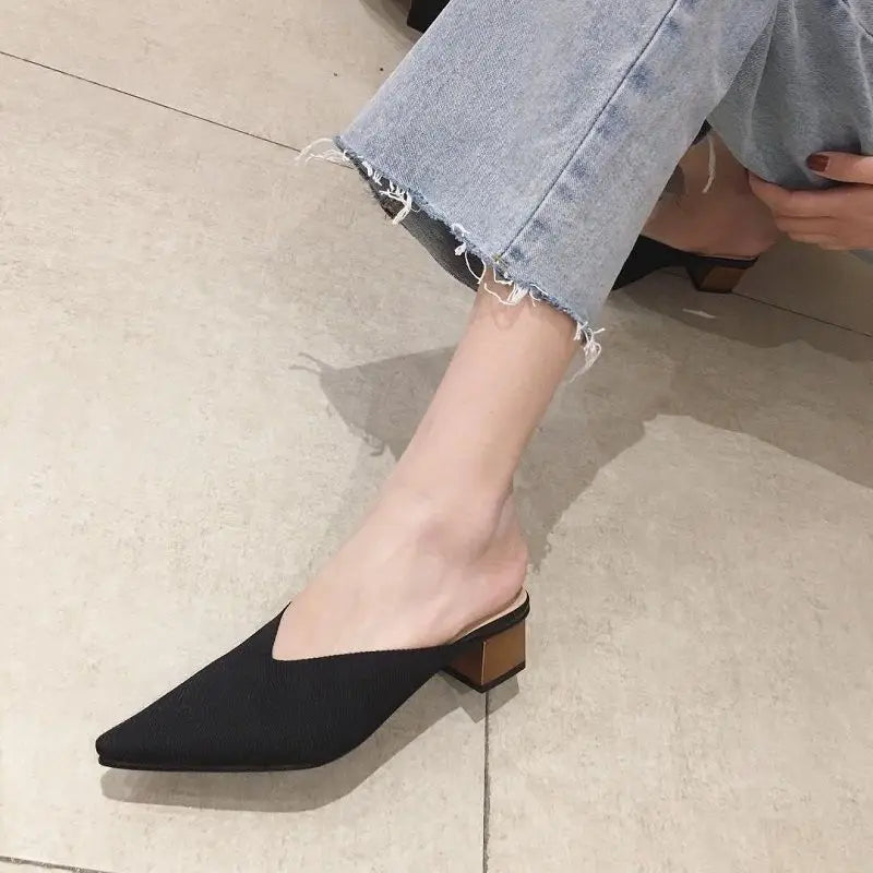 Pointed Toe With Heel Woman Slippers Shoes for Women