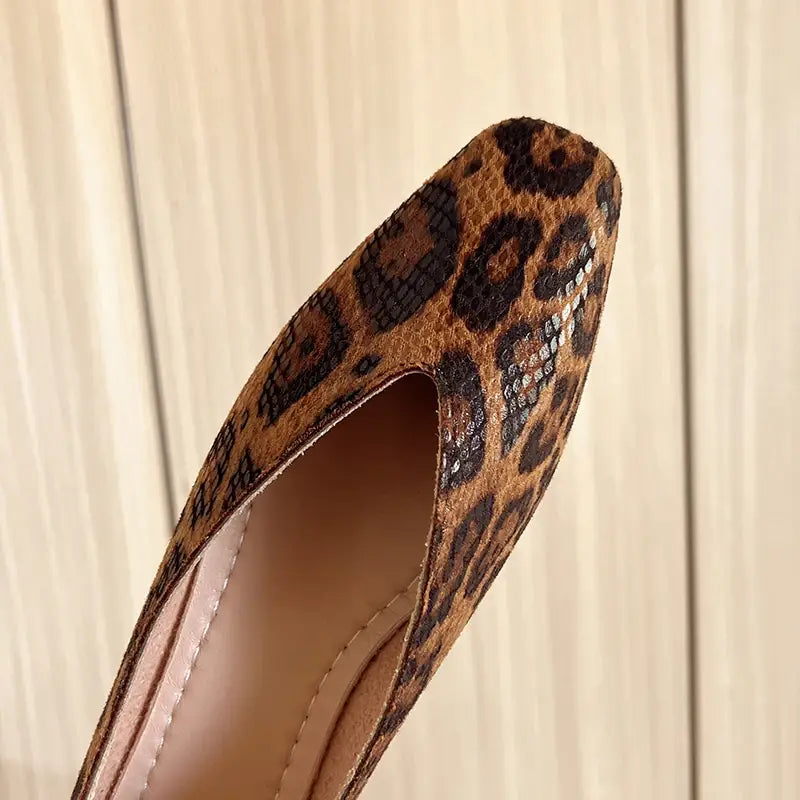 Snake Pattern Leather Woman Square Toe Shallow Ballet Flats