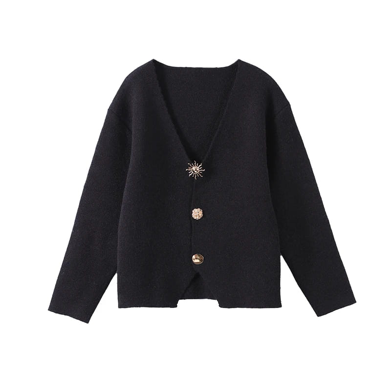 Elegant V-neck Solid Knitted Cardigan For Women