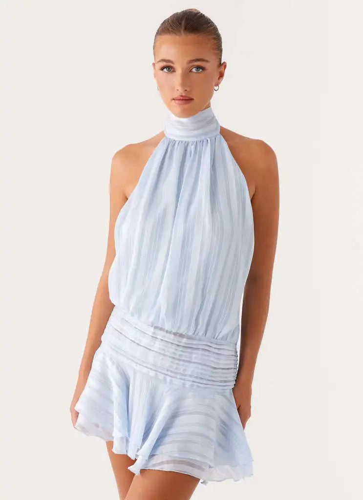 Ruffle Halter Mini Dress - Norellé
